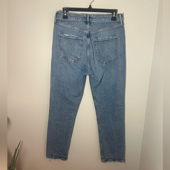 Agolde Riley Crop Button Fly High Rise Slim Straight Distressed Jeans Size 28 - Picture 3 of 4